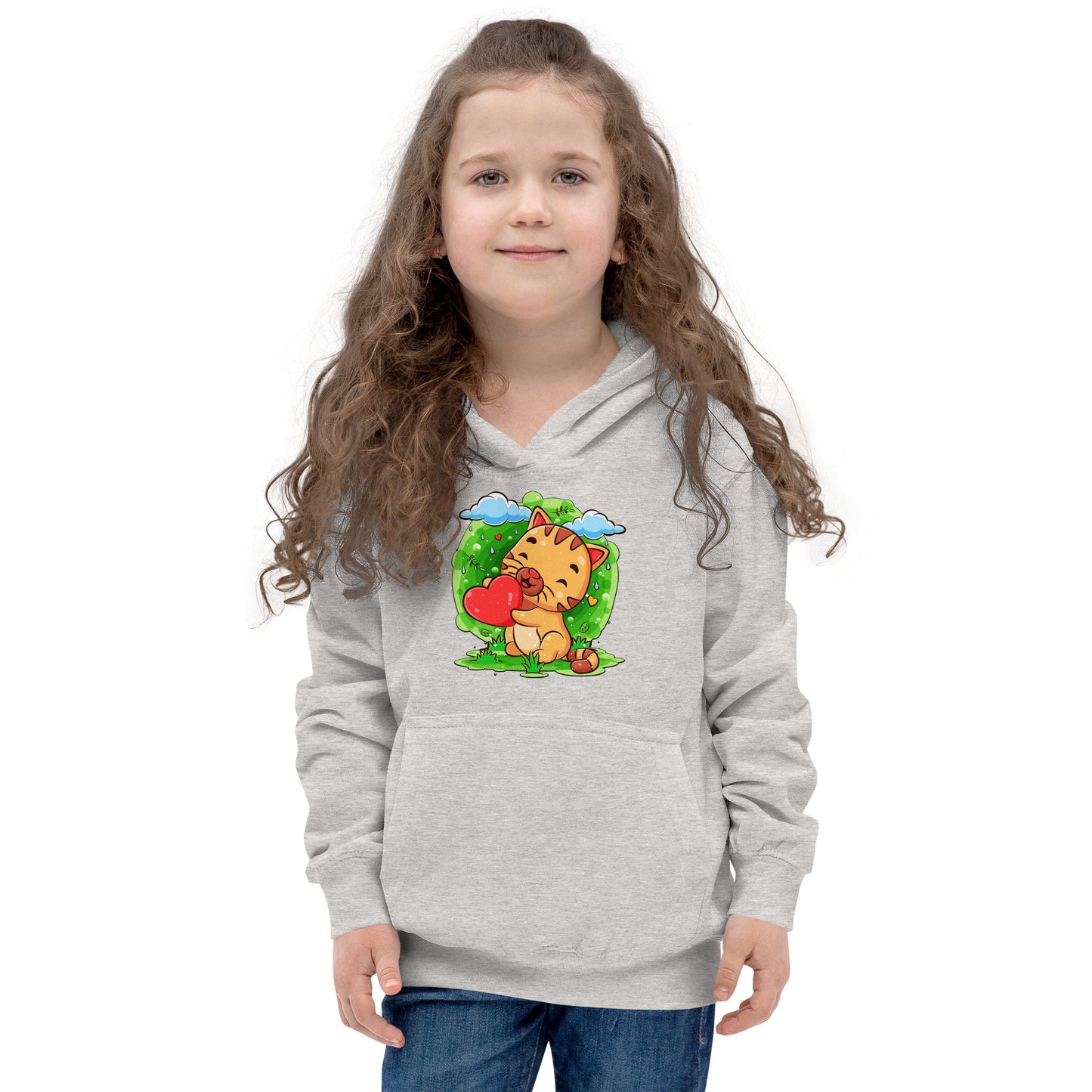 Happy Baby Cat Holding Heart Hoodie, No. 0528