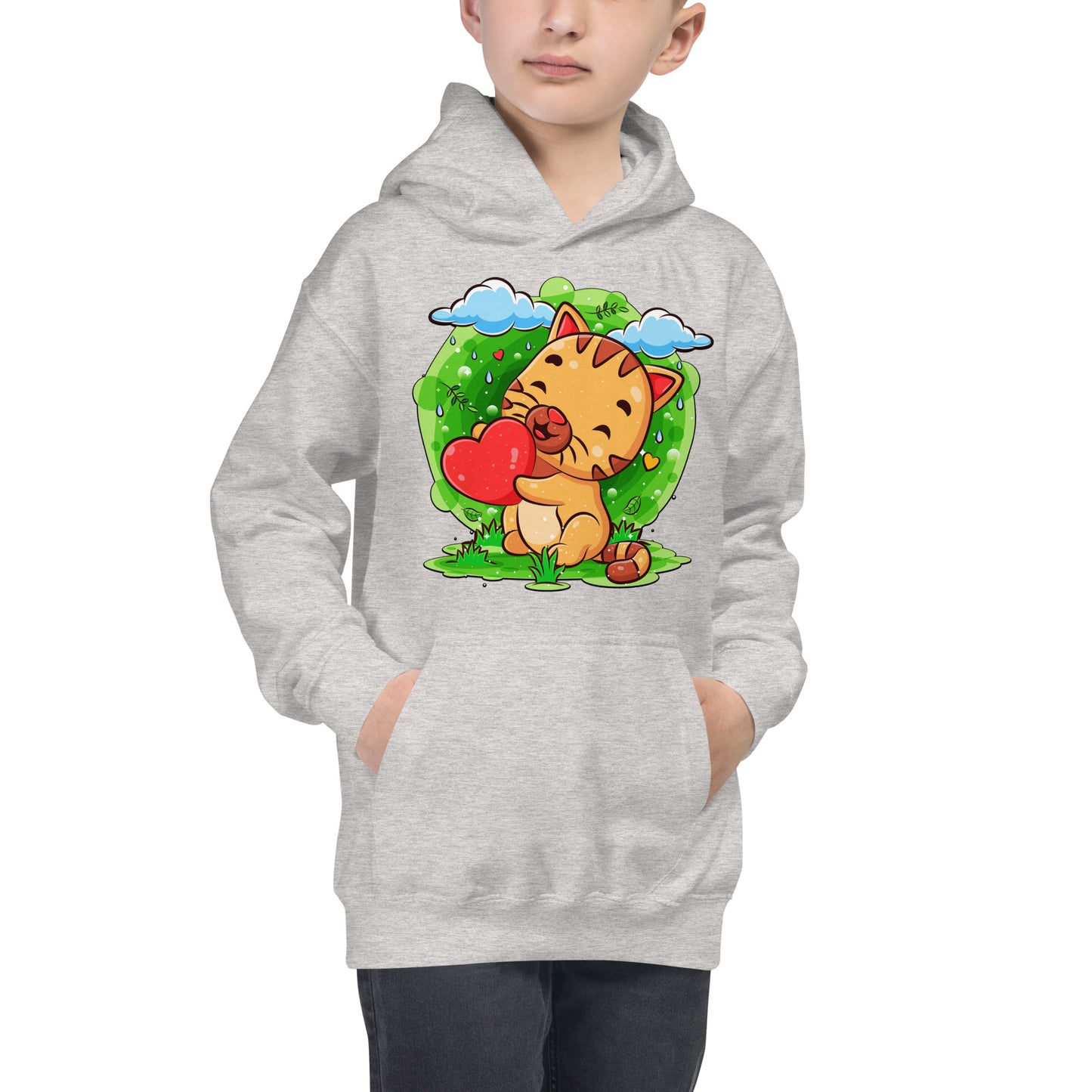 Happy Baby Cat Holding Heart Hoodie, No. 0528