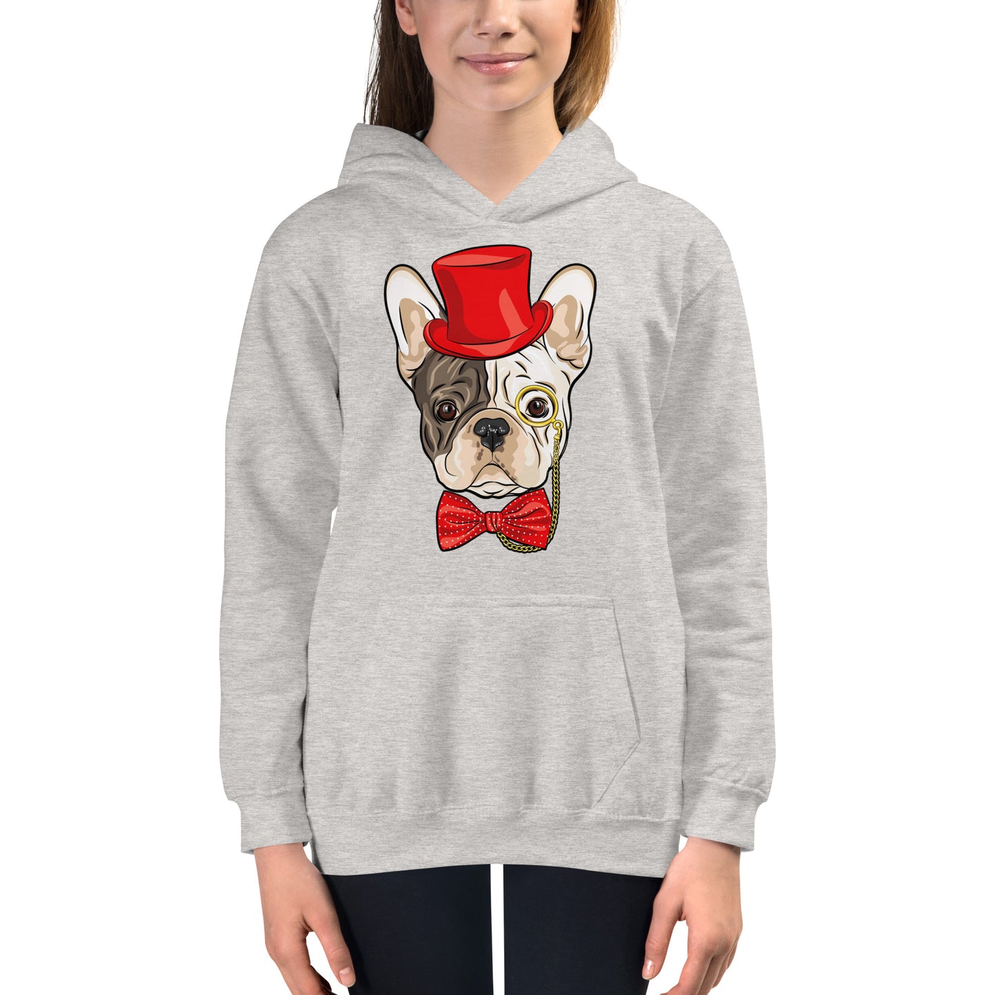 Gentleman French Bulldog Wears Red Hat Hoodie, No. 0523