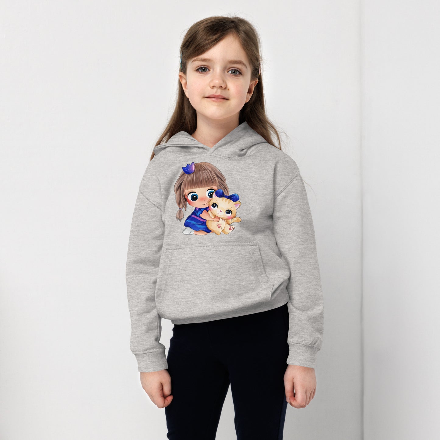 Little Girl Hugging Cute Cat Hoodie, No. 0049