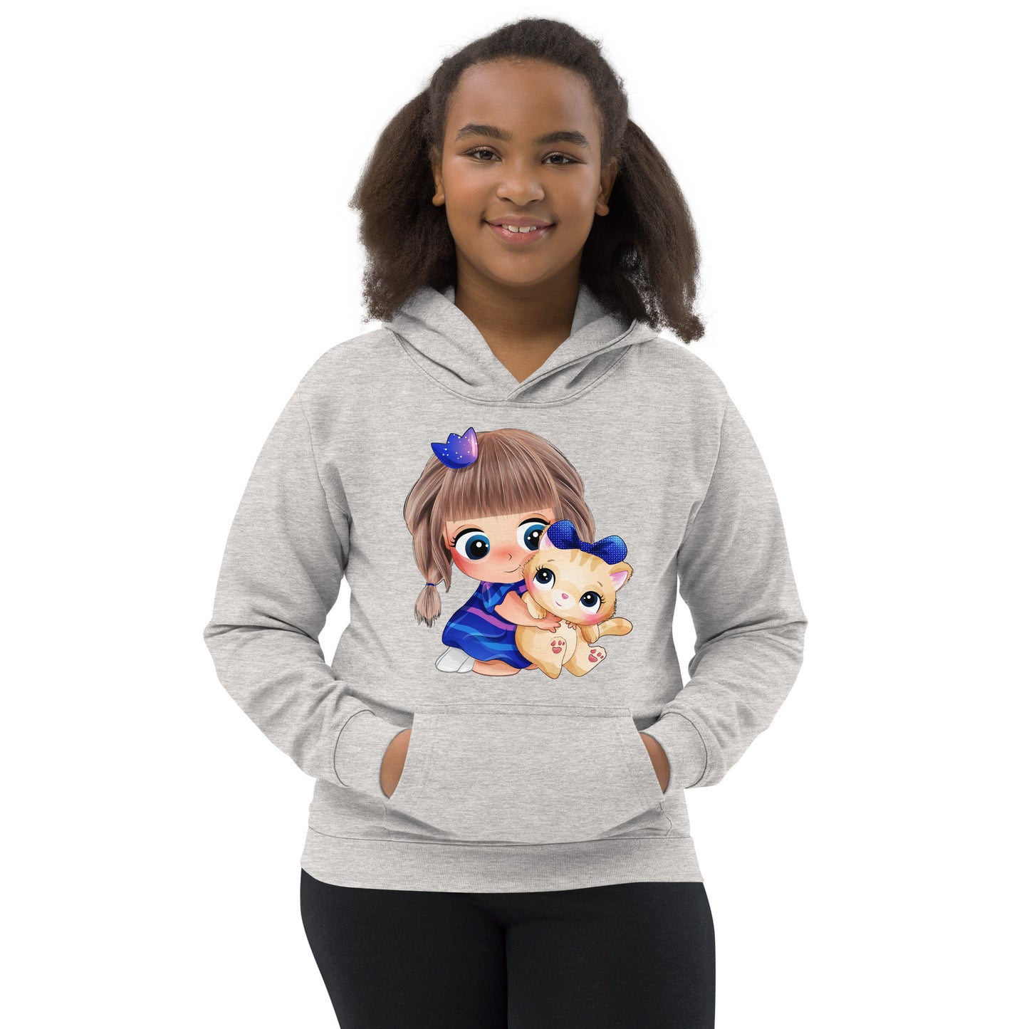 Little Girl Hugging Cute Cat Hoodie, No. 0049