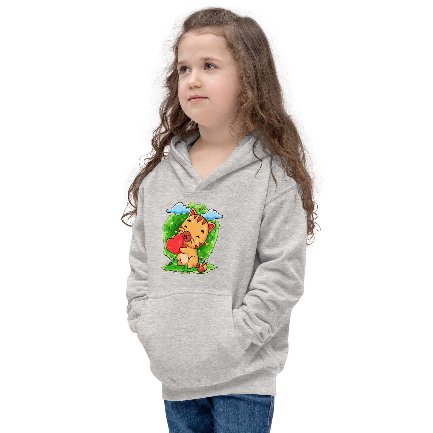 Happy Baby Cat Holding Heart Hoodie, No. 0528