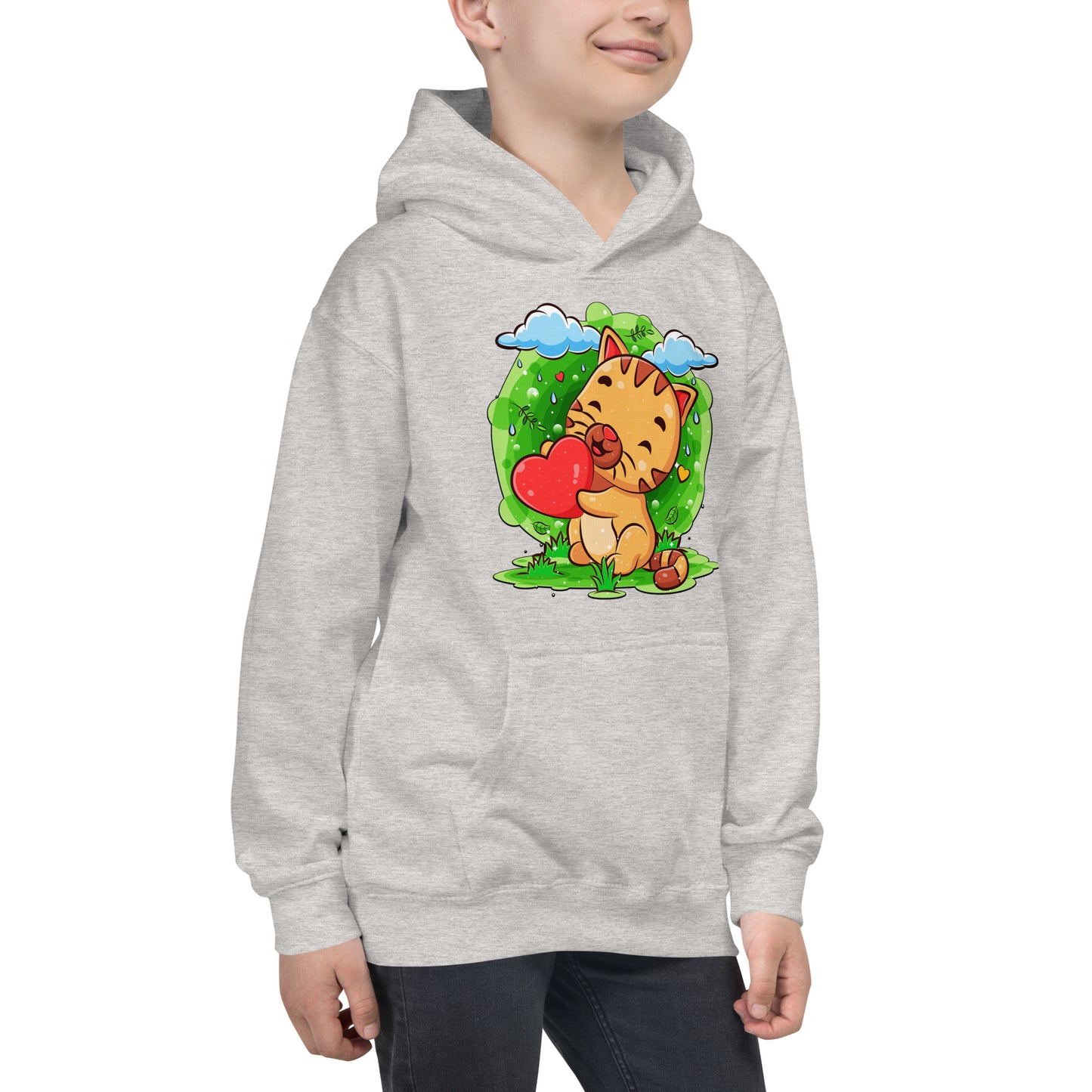 Happy Baby Cat Holding Heart Hoodie, No. 0528