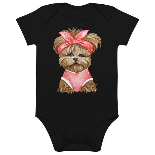 Adorable Dog with Red Ribbon Bodysuit, No. 0566