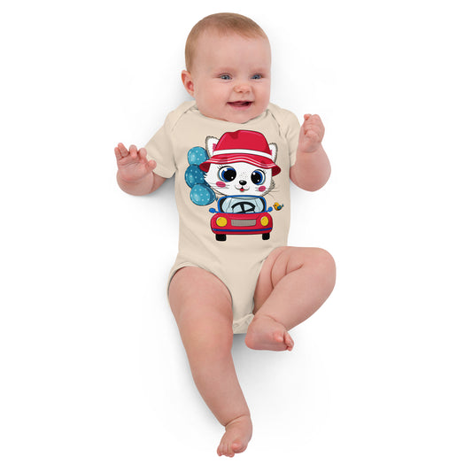 Cute Kitty Cat Driving Car Bodysuit, No. 0310