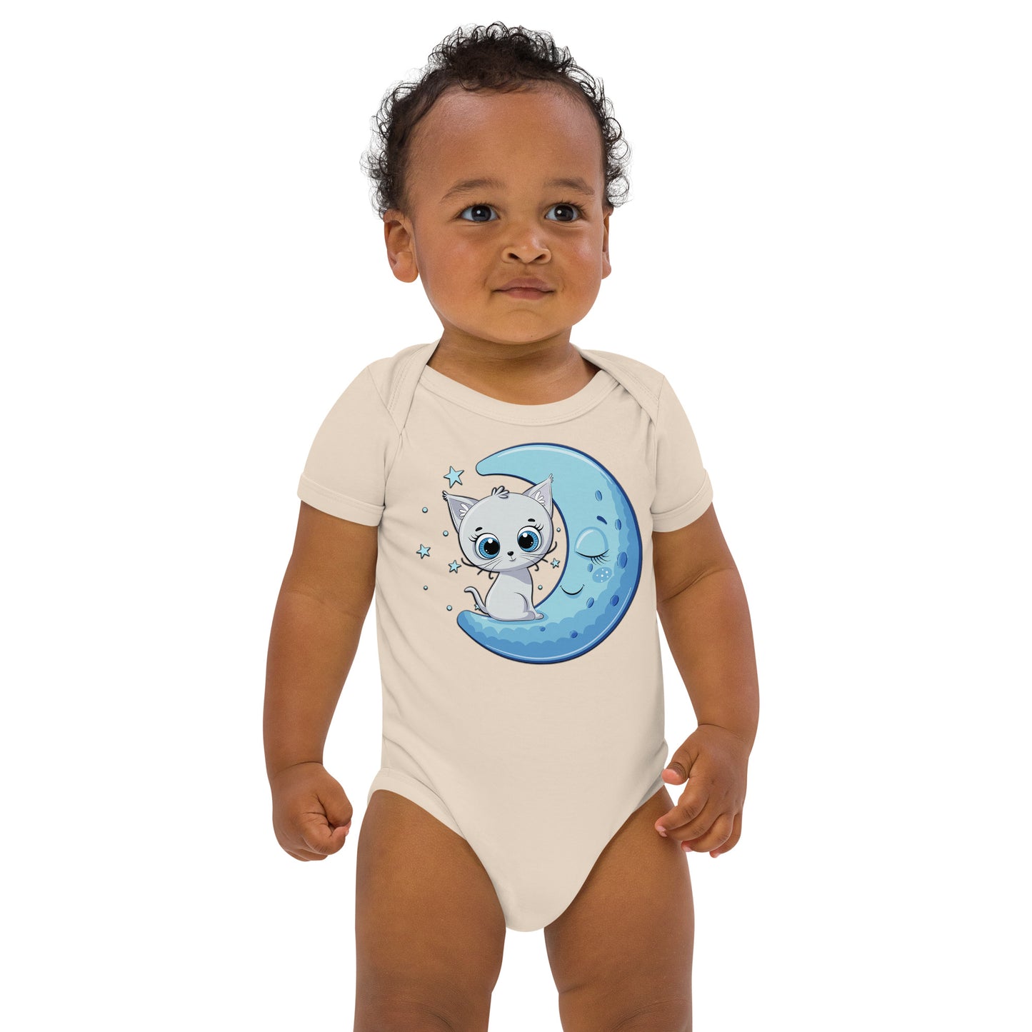 Funny Baby Cat Sitting on Moon Bodysuit, No. 0245