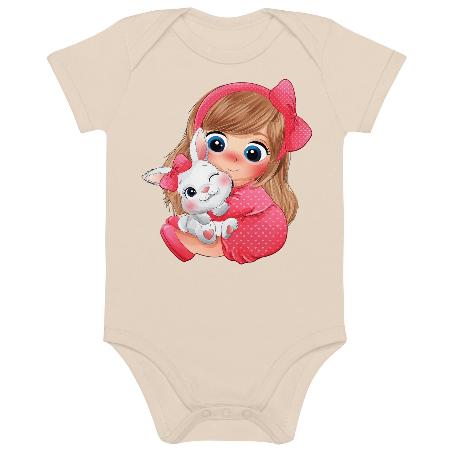 Girl Hugging Cute Bunny Bodysuit, No. 0050