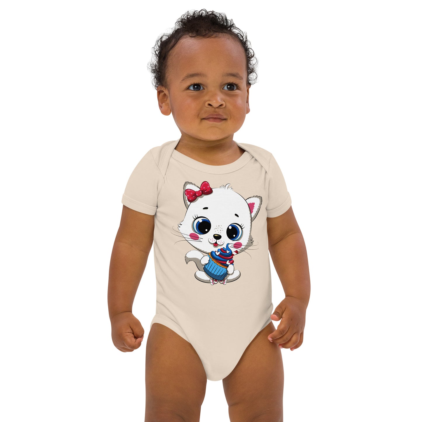 Cute Baby Cat Eating Cupcake Bodysuit, No. 0267