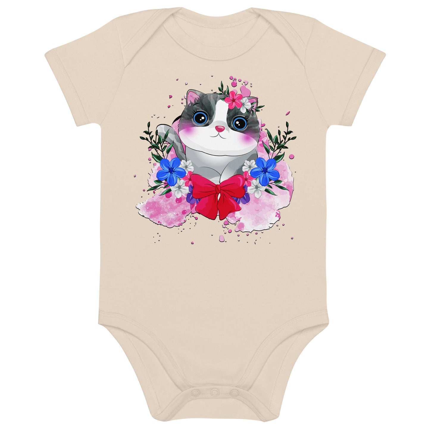Cute Kitty Cat with Flowers Bodysuit, No. 0328