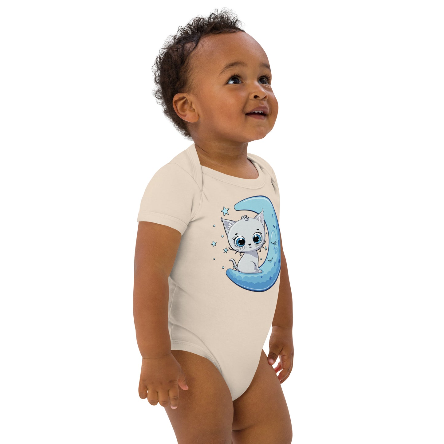 Funny Baby Cat Sitting on Moon Bodysuit, No. 0245