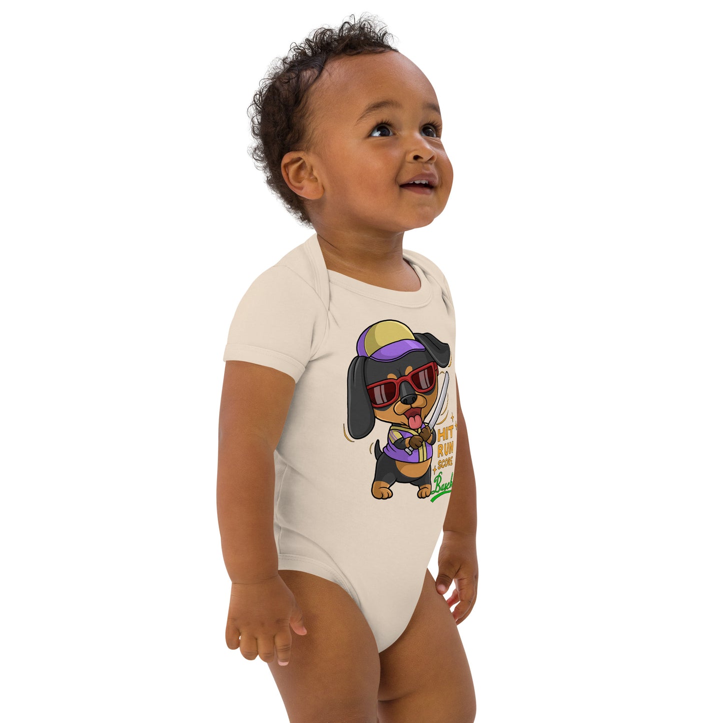 Cool Dachshund Dog Playing Baseball Bodysuit, No. 0255