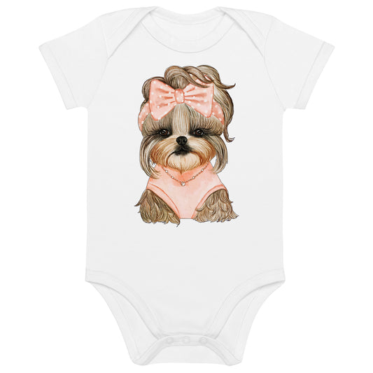 Adorable Dog with Cute Hair Ribbon Bodysuit, No. 0561