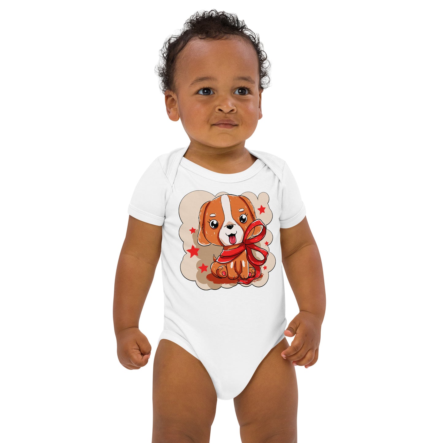 Cute Puppy Dog with Red Ribbon Bodysuit, No. 0374