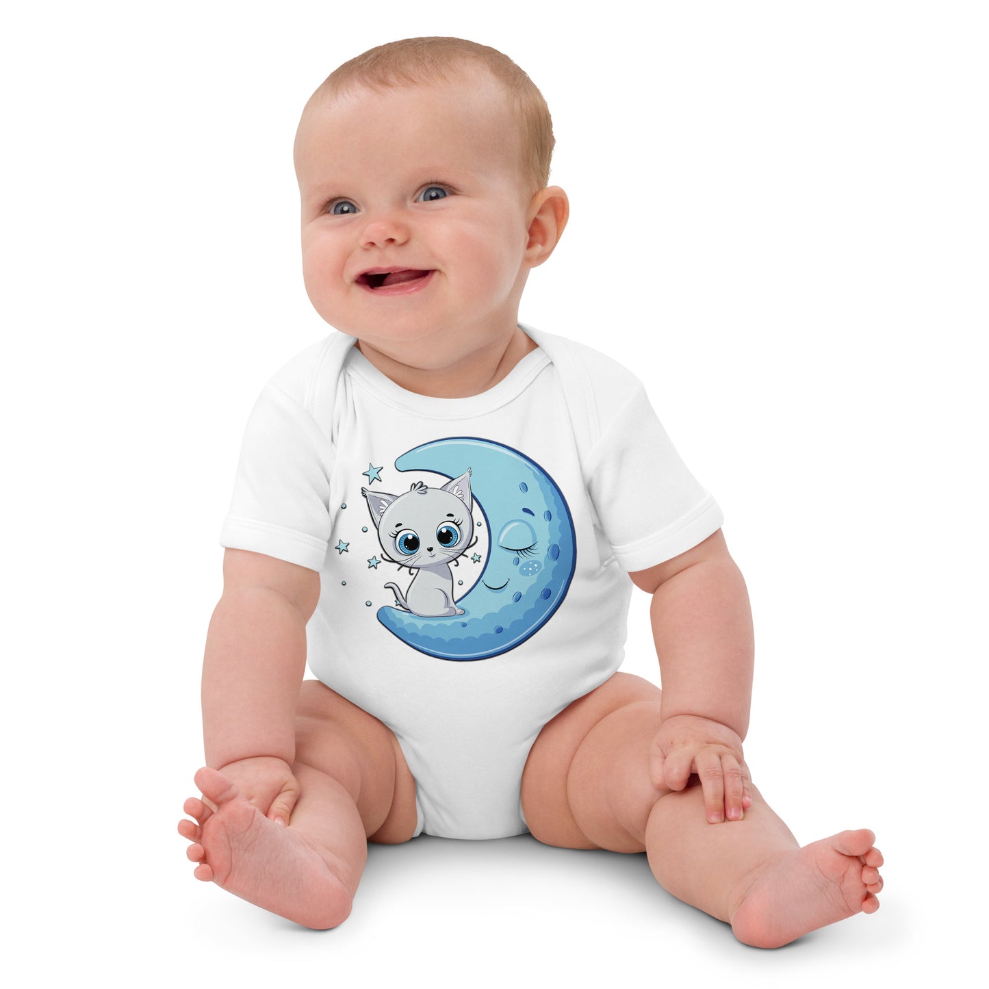 Funny Baby Cat Sitting on Moon Bodysuit, No. 0245