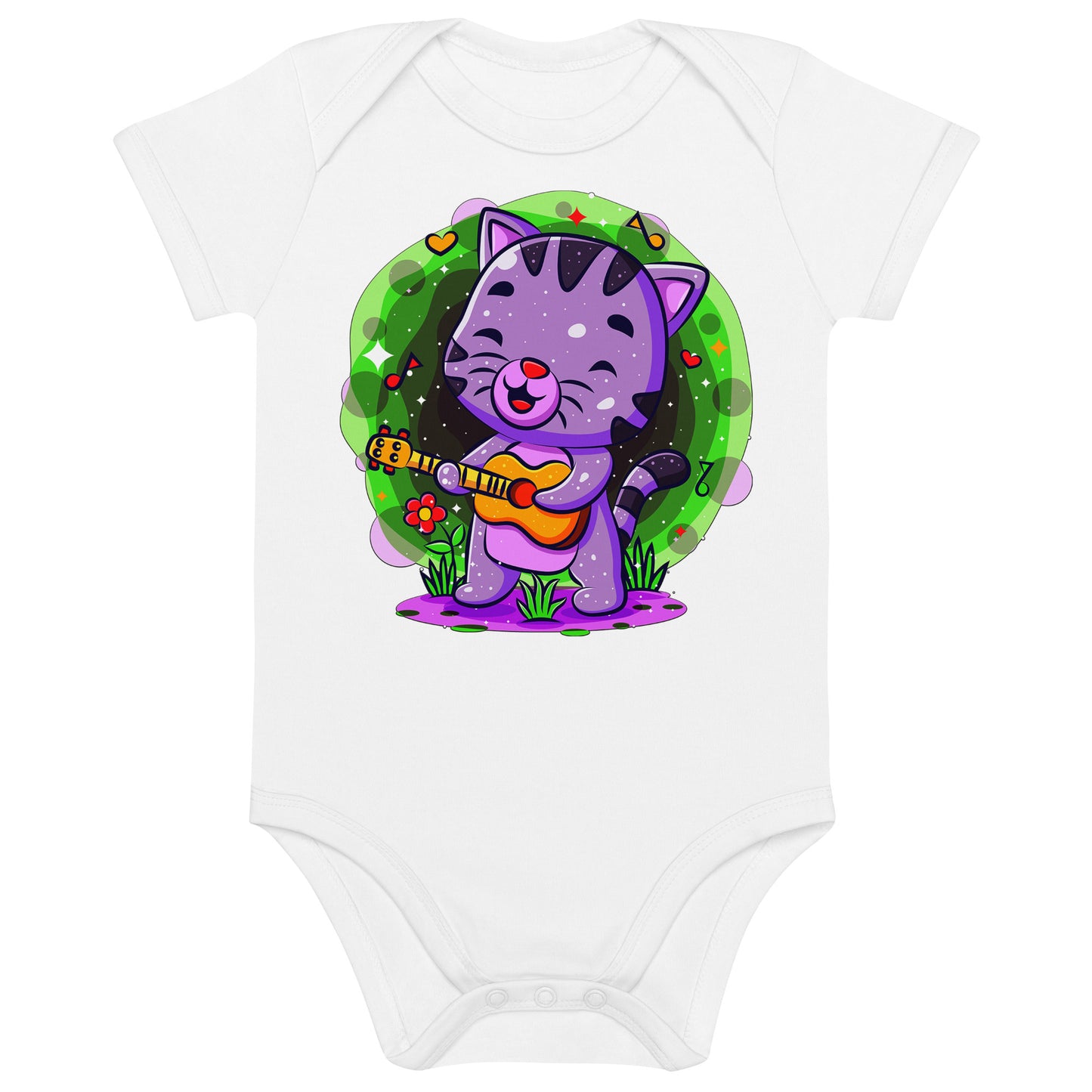 Lovely Cat Playing Guitar in the Garden Bodysuit, No. 0536