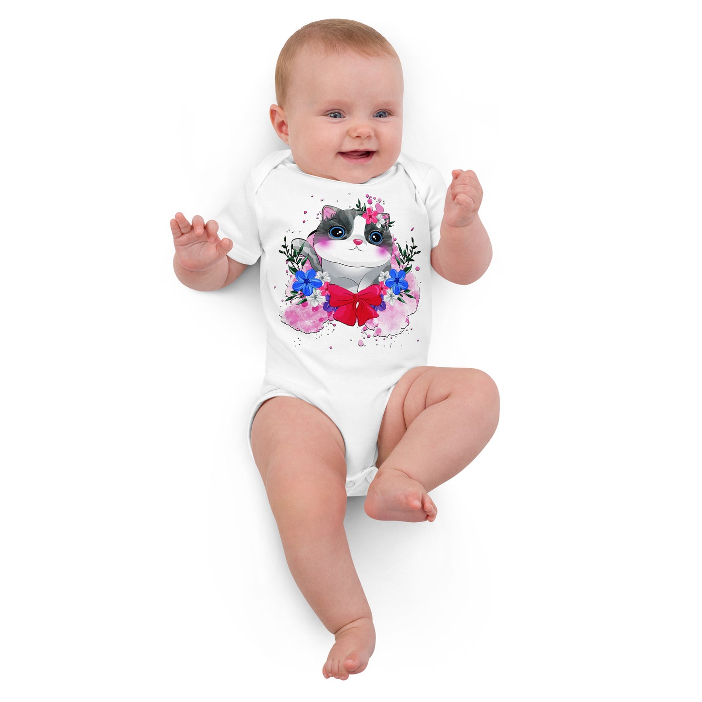 Cute Kitty Cat with Flowers Bodysuit, No. 0328