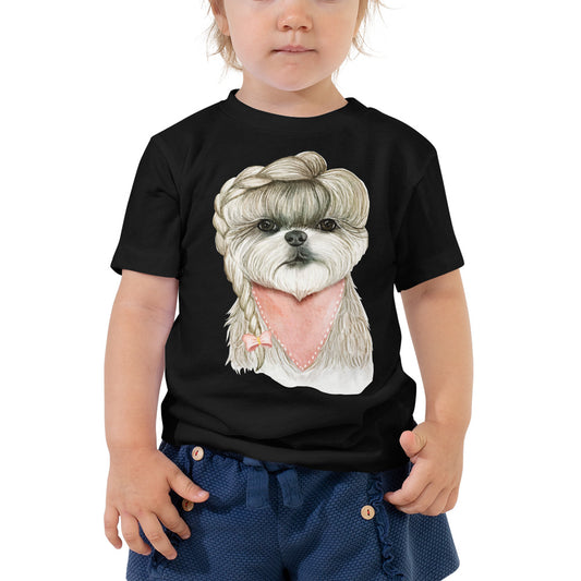 Adorable Dog with Hair Braids Ribbon T-shirt, No. 0564