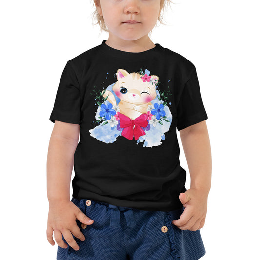 Cute Kitty Cat with Flowers T-shirt, No. 0329