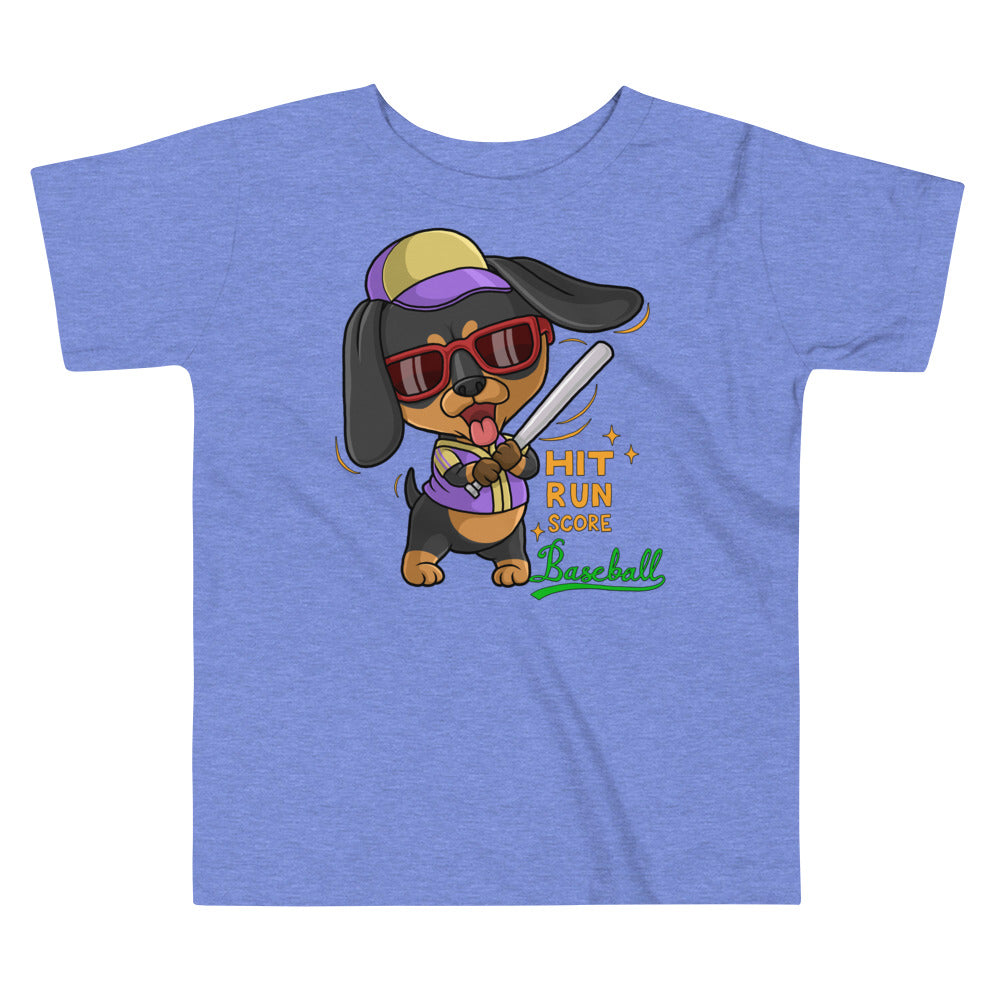 Cool Dachshund Dog Playing Baseball T-shirt, No. 0255