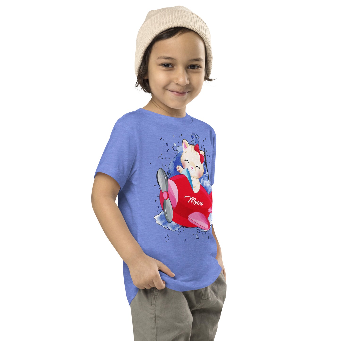 Cute Kitty Cat Flying with Aeroplan T-shirt, No. 0311