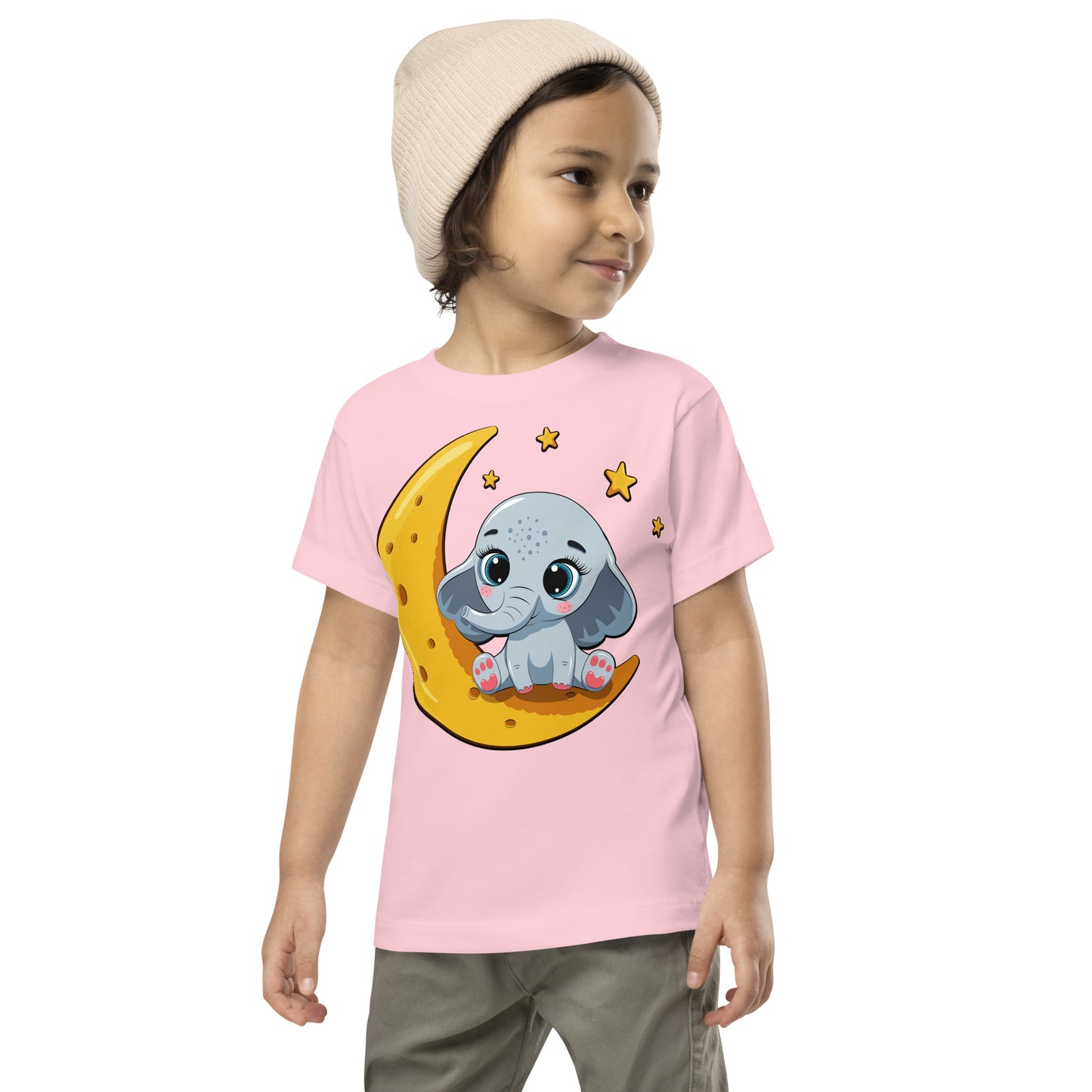 Cute Baby Elephant Sitting on the Moon T-shirt, No. 0085