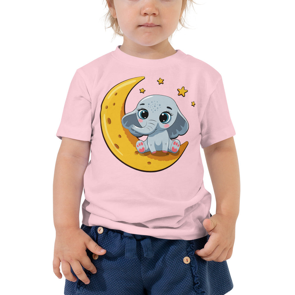 Cute Baby Elephant Sitting on the Moon T-shirt, No. 0085