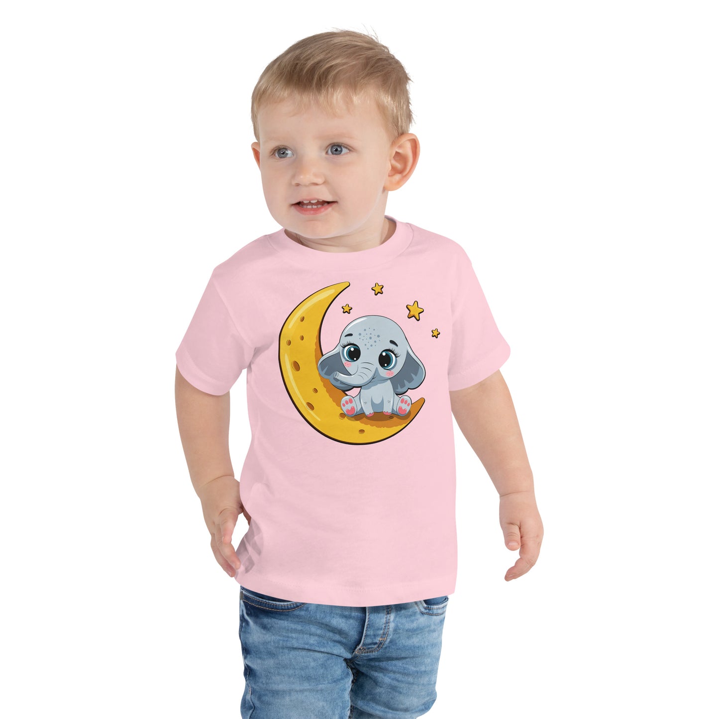 Cute Baby Elephant Sitting on the Moon T-shirt, No. 0085