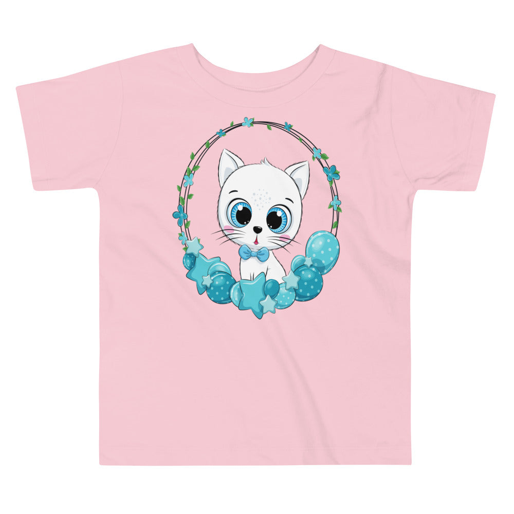 Cute Cat with Balloon Wreath T-shirt, No. 0164