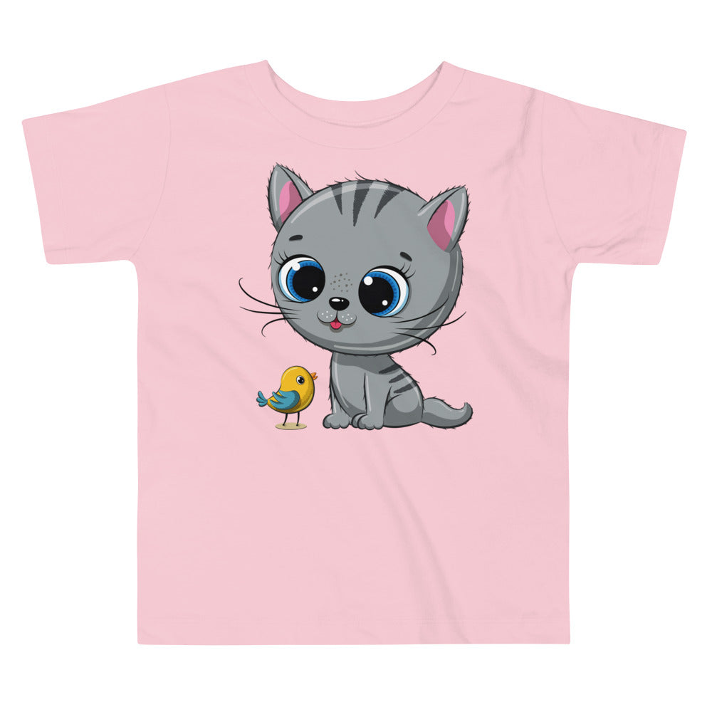 Cute Baby Cat with Bird T-shirt, No. 0139