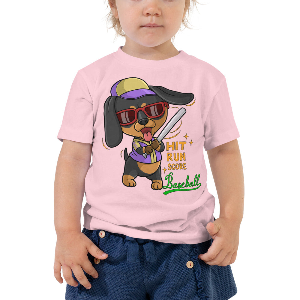 Cool Dachshund Dog Playing Baseball T-shirt, No. 0255