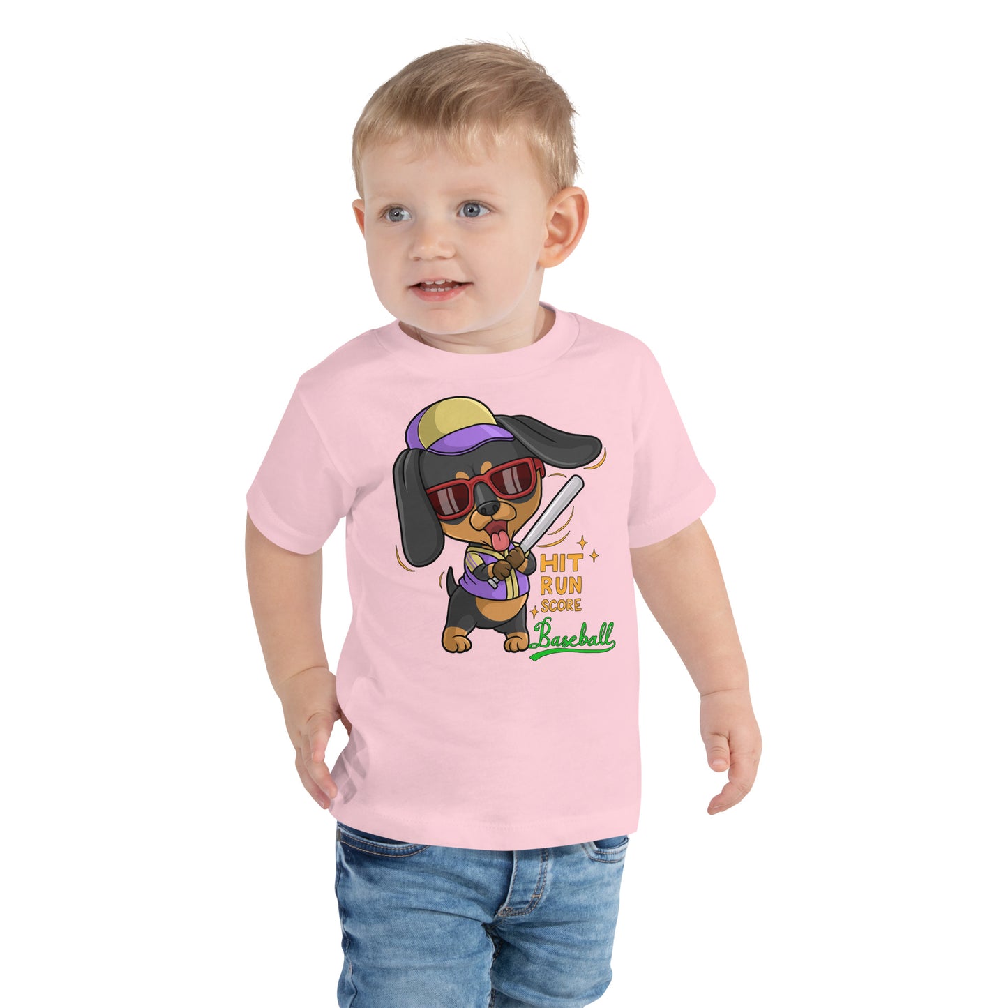 Cool Dachshund Dog Playing Baseball T-shirt, No. 0255