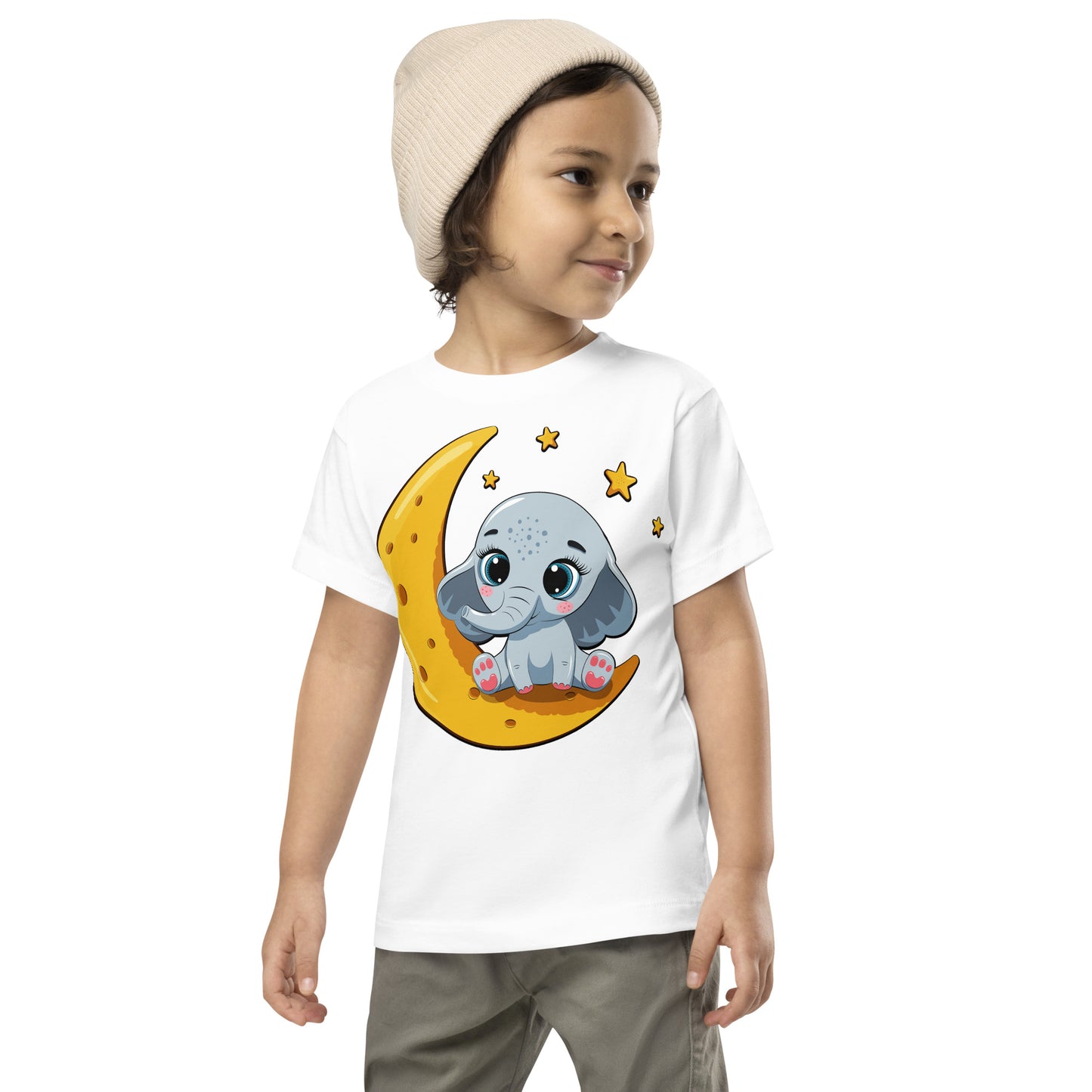 Cute Baby Elephant Sitting on the Moon T-shirt, No. 0085