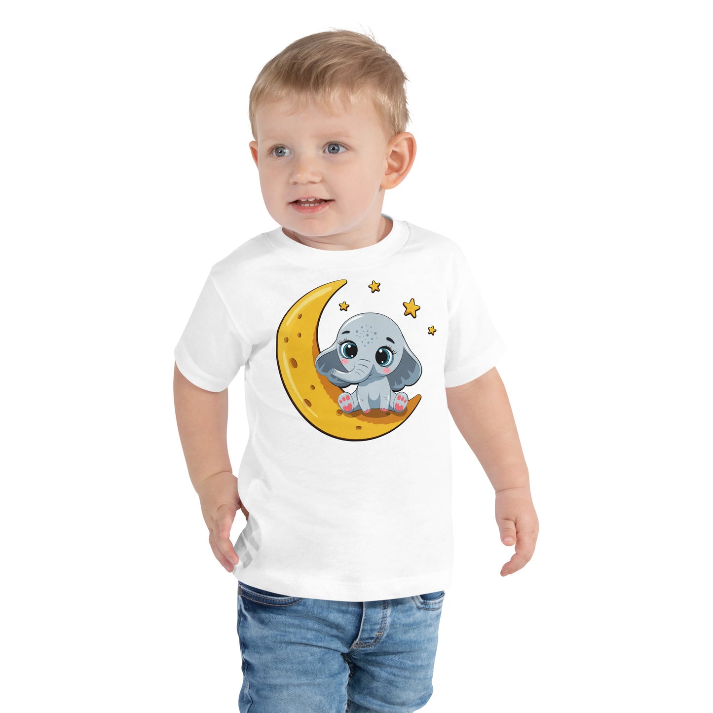 Cute Baby Elephant Sitting on the Moon T-shirt, No. 0085