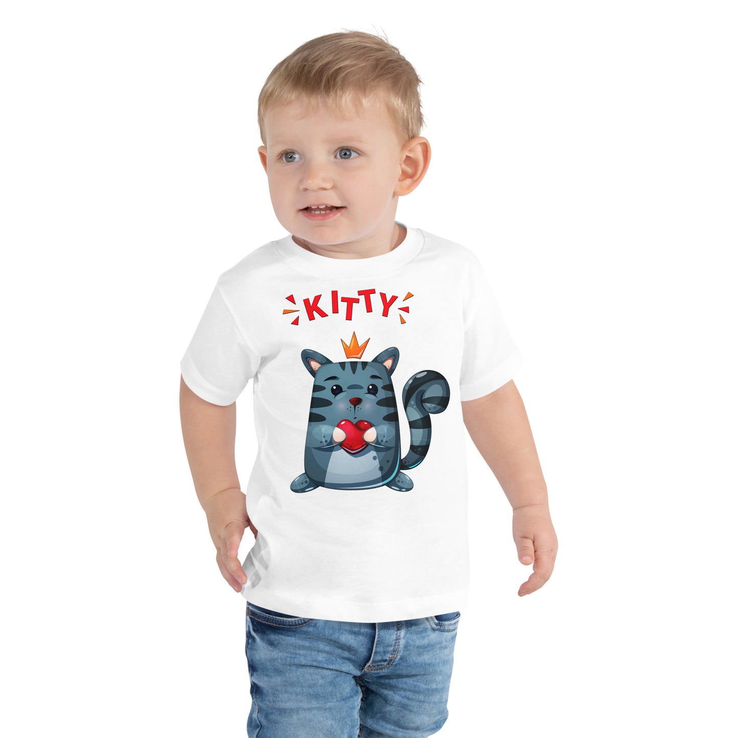 Cute Kitty Cat with Red Heart T-shirt, No. 0332