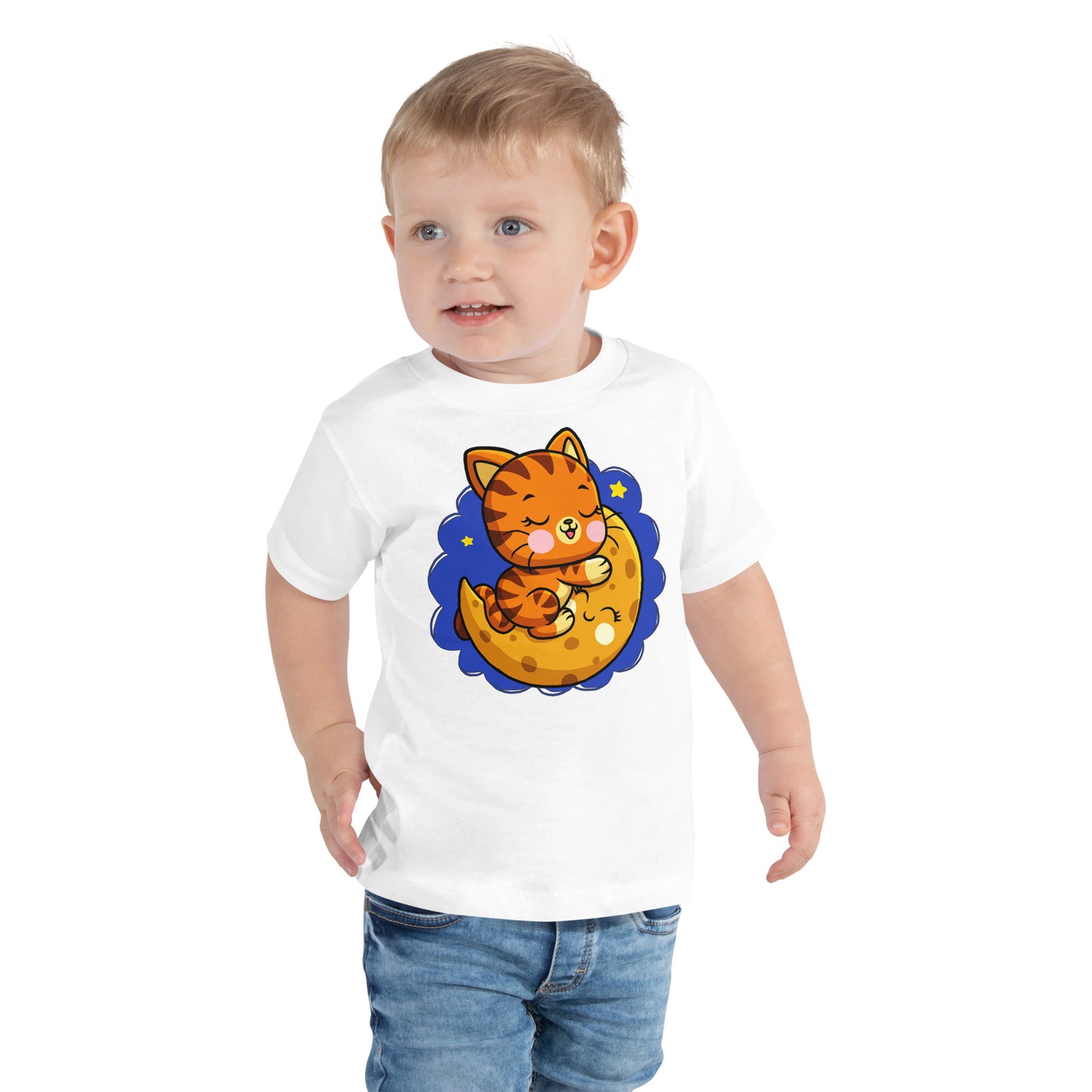 Cute Baby Cat Sleeping on the Moon T-shirt, No. 0272