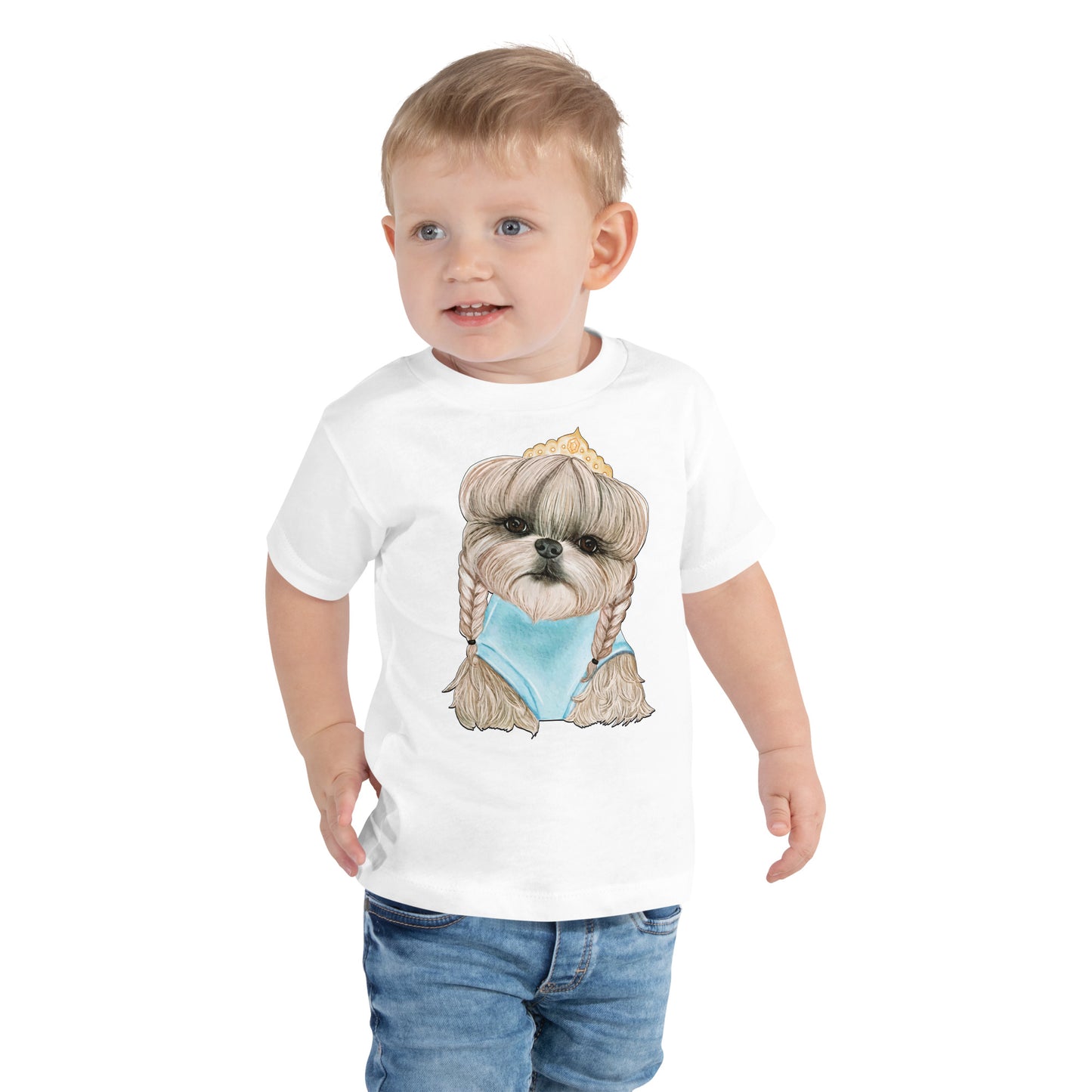 Adorable Dog with Hair Braids Crowns T-shirt, No. 0563