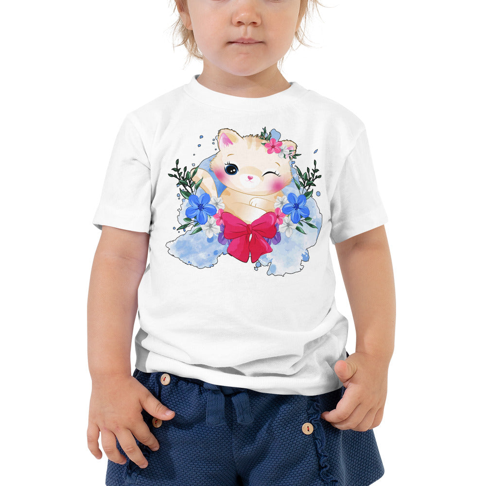 Cute Kitty Cat with Flowers T-shirt, No. 0329