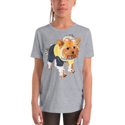 Cute dog wears yellow hair tie T-shirt, No. 0556