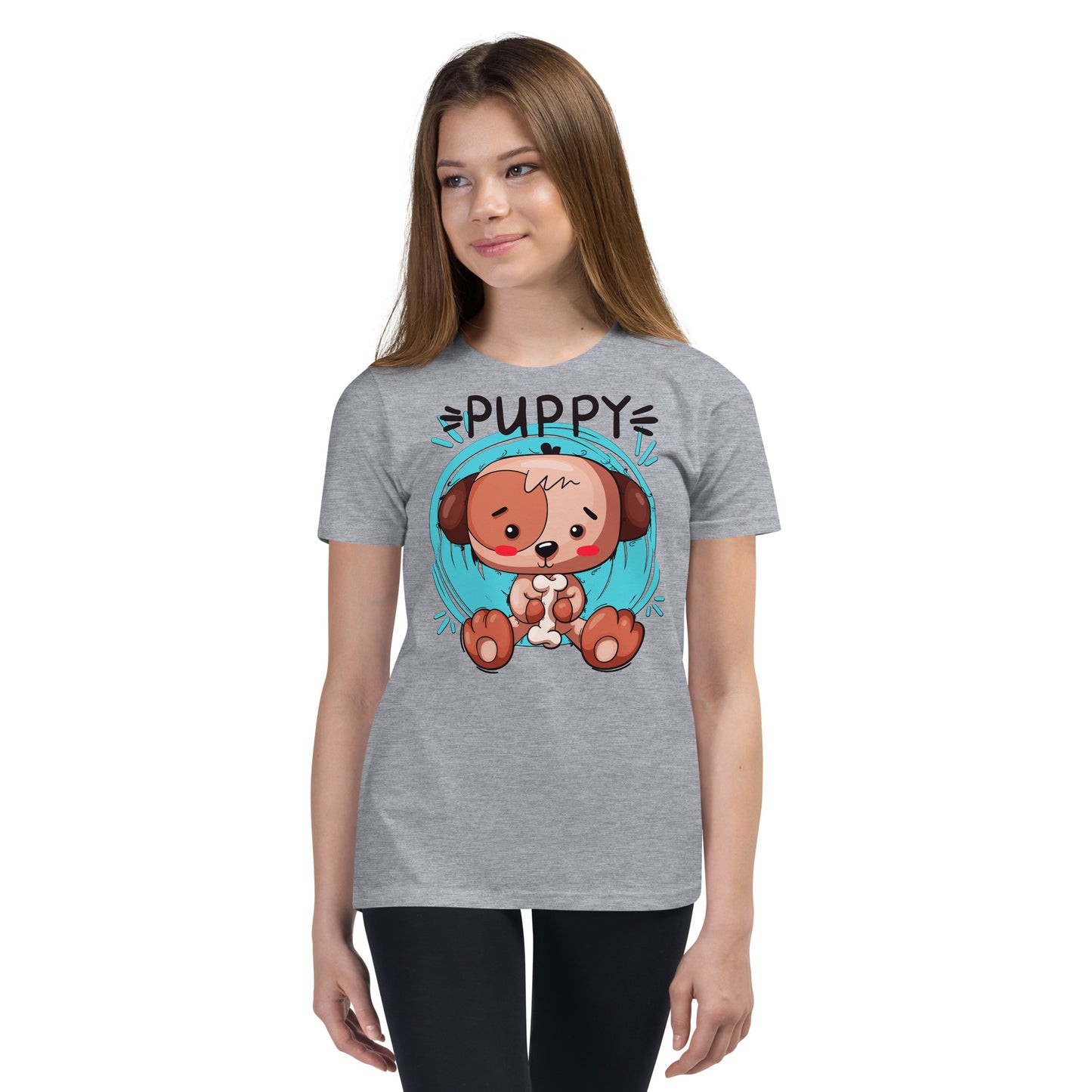 Dog Puppy Sitting with Bone T-shirt, No. 0391