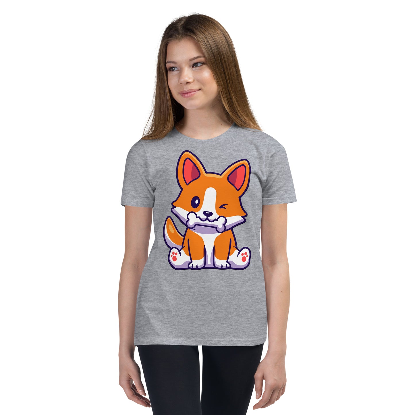 Cute Corgi Dog Eating Bone T-shirt, No. 0182