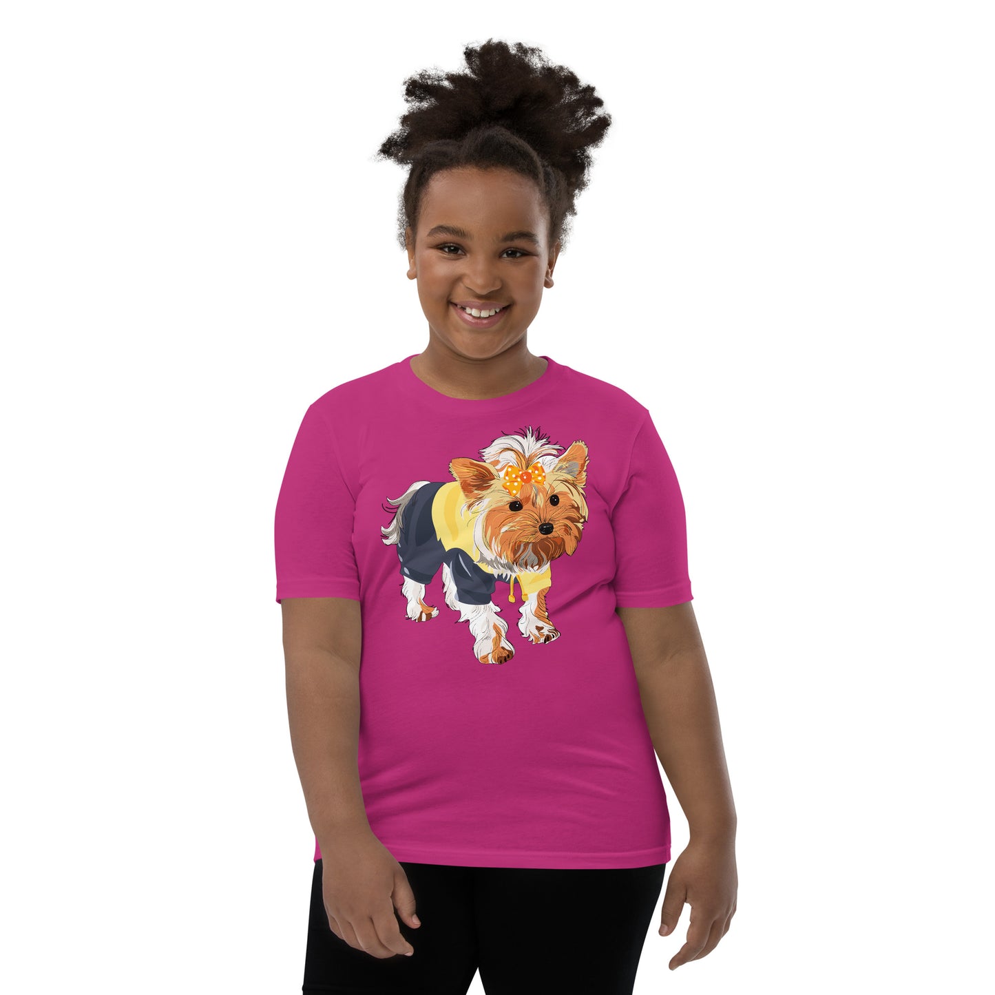 Cute dog wears yellow hair tie T-shirt, No. 0556