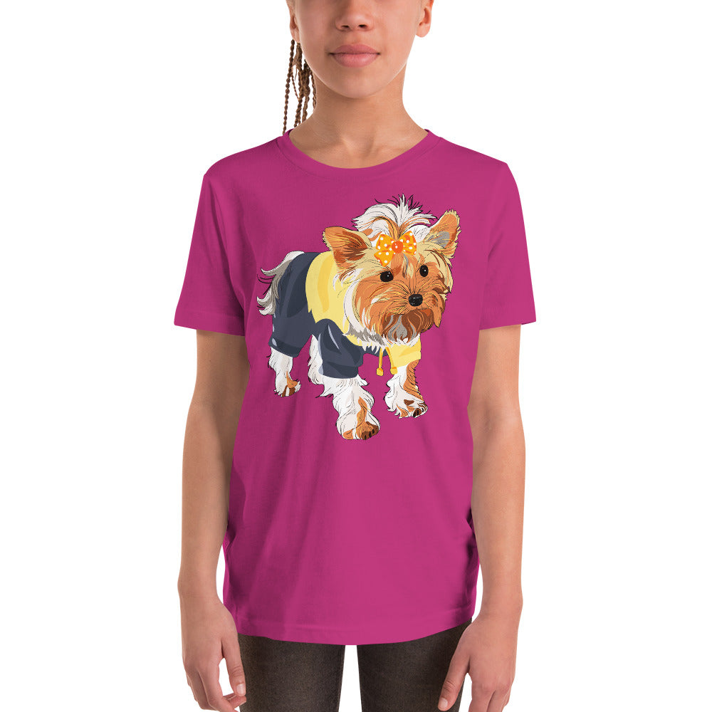 Cute dog wears yellow hair tie T-shirt, No. 0556