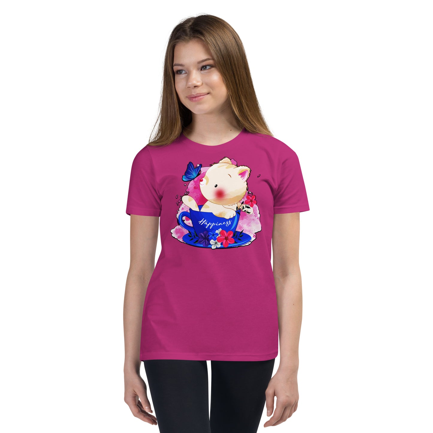 Cute Kitty Cat Playing with Butterfly T-shirt, No. 0321