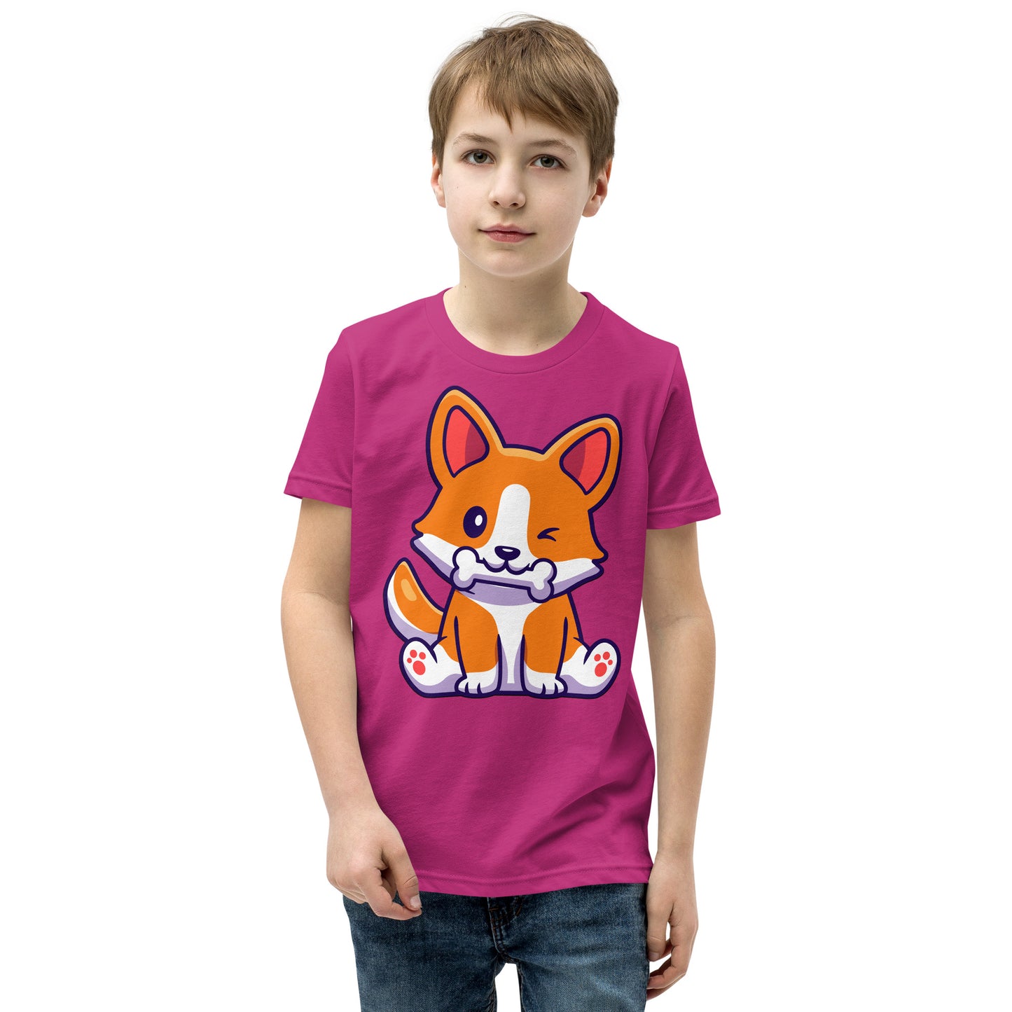 Cute Corgi Dog Eating Bone T-shirt, No. 0182