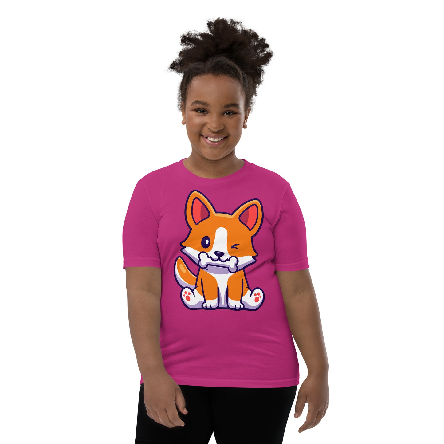 Cute Corgi Dog Eating Bone T-shirt, No. 0182