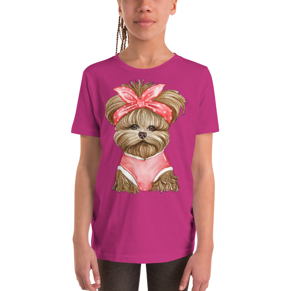 Adorable Dog with Red Ribbon T-shirt, No. 0566