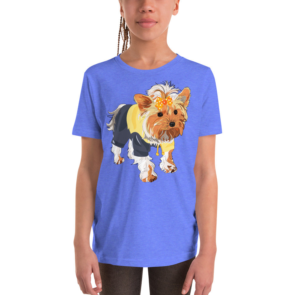 Cute dog wears yellow hair tie T-shirt, No. 0556