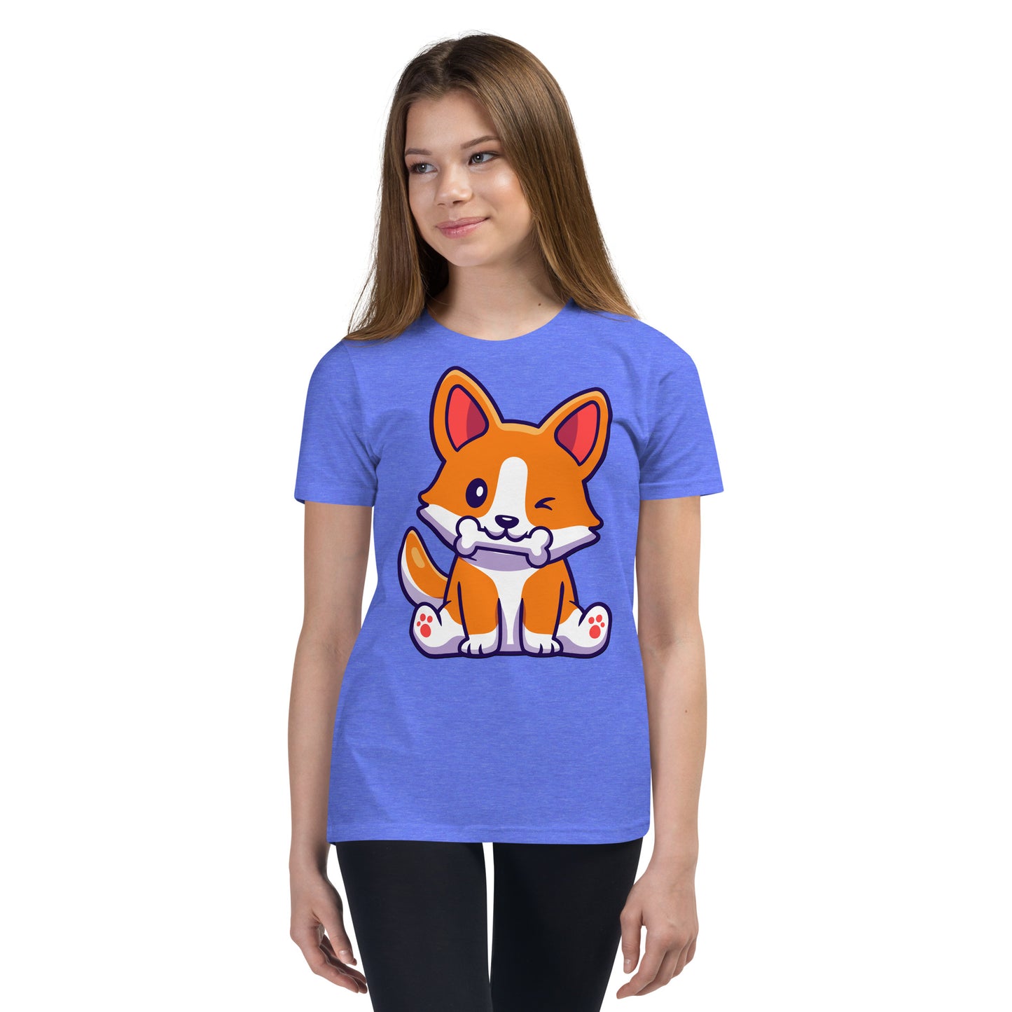 Cute Corgi Dog Eating Bone T-shirt, No. 0182