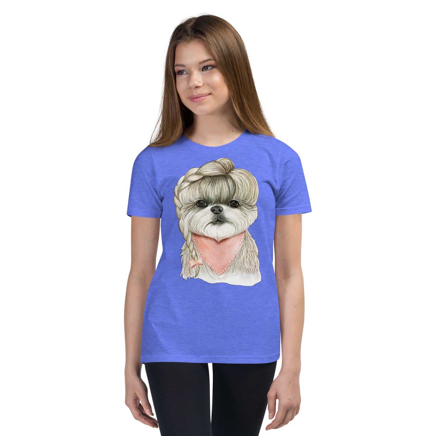 Adorable Dog with Hair Braids Ribbon T-shirt, No. 0564