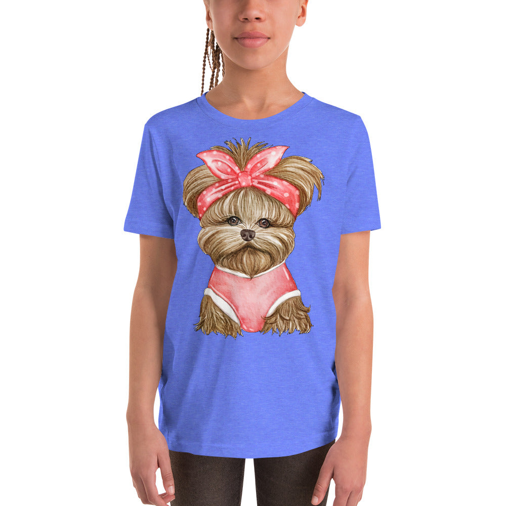 Adorable Dog with Red Ribbon T-shirt, No. 0566